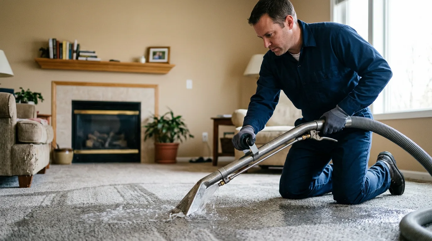 Water damage restoration technician working near Sainte Marie, IL
